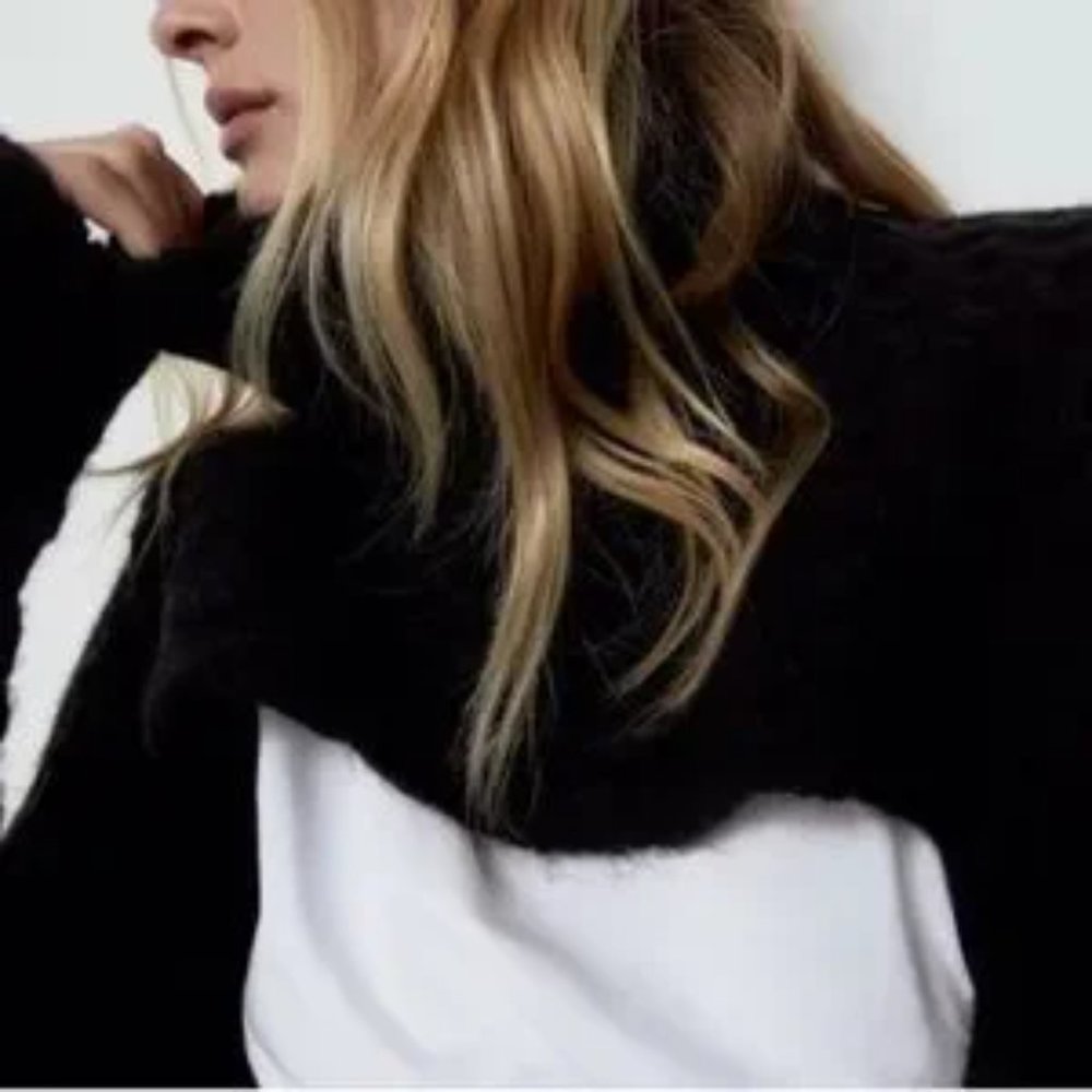 ZARA Cable Knit Arm Warmer Sweater Black - Picture 6 of 9